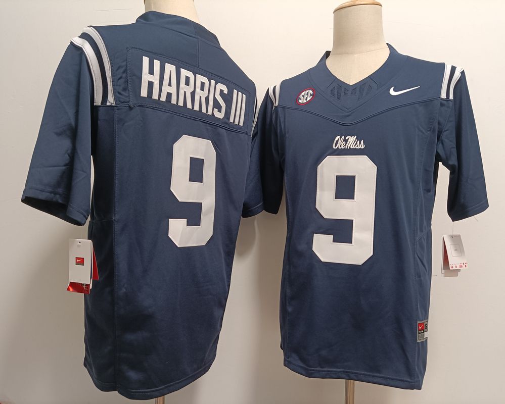 Men Ole Miss Rebels #9 Harris iii Drak Blue Nike 2025 NCAA Jersey